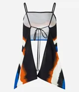 Blusa cropped de viscosa con estampado acuarelado, breteles finos y espalda abierta con lazo.