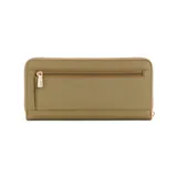 Billetera Guess Laurel color verde con cierre y correa de mano.