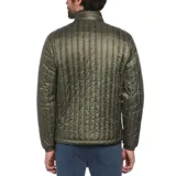 Campera verde oliva matelaseada con cierre frontal y cuello alto.