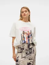 Remera blanca de algodón con estampado de las protagonistas de la película Clueless.