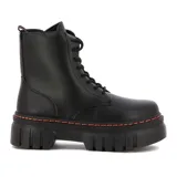 Bota de plataforma negra, con detalle de costura en contraste y cierre frontal con cordones.