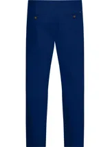 Pantalón chino azul marino de corte slim y pierna recta, confeccionado en sarga de algodón elástico.