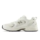 Championes urbanos New Balance modelo U530CSB, color blanco con detalles en gris, confeccionados en cuero y malla, con logo "N" característico en los laterales y entresuela ABZORB.