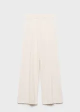 Pantalón wide leg color marrón, de tejido de punto fino, con cintura elástica y tiro alto.