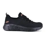 Championes Skechers BOBS Sport Flex Connect Wide Fit, color negro, con capellada de tejido knit técnico monocromático y cordones elásticos.