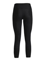 Calza capri Under Armour HeatGear negra, con cintura alta y logo reflectivo en la pierna.