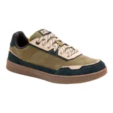 Zapatillas Caterpillar Pause Retro Leather de cuero color verde oliva, con detalles en beige y azul marino.