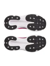 Zapatillas de running Under Armour Infinite para mujer, con capellada de tejido knit degradado en tonos gris y verde flúor, logo de la marca en el talón y suela blanca con tecnología HOVR.