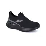 Championes deportivos Skechers GO RUN Lite Aurora Sky, color negro, sin cordones, con capellada de malla transpirable confeccionada con materiales reciclados, plantilla Air-Cooled Goga Mat, media suela con amortiguación ligera ULTRA GO y tecnología M-Strike.