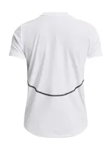 Remera deportiva negra de mujer con logo blanco en el pecho.