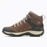 Botas de trekking Merrell Crosslander 3 Mid WP para mujer, color marrón con detalles en negro y rosa. Fabricadas con membrana impermeable y transpirable, capellada de malla, puntera reforzada, plantilla de espuma EVA reciclada y suela de goma adherente.