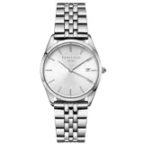 Reloj Rosefield modelo The Ace ACSS-A04 con caja redonda de 33mm plateada y esfera plateada sunray con función de fecha. La correa es de malla de acero inoxidable plateada e intercambiable con otras colecciones de la marca.