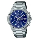 Reloj Casio Edifice EFV640D-2AVUDF para hombre, con caja y correa de acero inoxidable plateado, esfera azul de 44mm, cronógrafo y resistencia al agua de 100 metros.