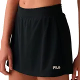 Pollera-short deportiva Fila Skort Flow III para mujer, color negro con detalles en blanco, de tejido técnico ligero y confortable, con cintura elástica y short interior.