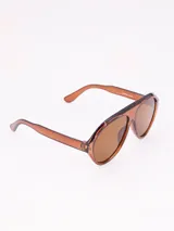 Lentes de sol de aviador con montura de plástico color marrón y lentes marrones.
