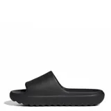 Sandalias Adidas Adilette Lumia negras con plataforma plana y logo de la marca en la tira superior.
