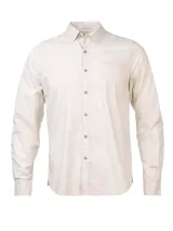 Camisa manga larga de hombre Rkf Galiton color salmón, confeccionada en algodón orgánico. Tiene cuello italiano, calce regular, cierre con botones de madera, bolsillo en el pecho con logo bordado y mangas ajustables con botones.