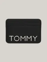 Tarjetero negro de poliuretano con logo metálico de Tommy Jeans en plateado.