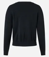 Buzo de punto negro de algodón, con cuello redondo y mangas largas.