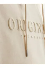 Canguro color crema con capucha y cordones ajustables. Estampado en relieve con la palabra "ORIGINAL" y el logo de la marca Jack & Jones.