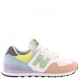 Zapatillas de estilo deportivo en combinación de colores blanco, rosa y verde agua, con detalles en gamuza y malla.