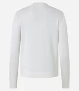 Cardigan blanco de viscosa con cuello en V, cierre frontal de botones y mangas largas.