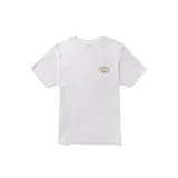 Remera blanca de manga corta con estampado gráfico en el pecho.