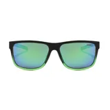Lentes de sol unisex con marco negro y verde, lentes polarizados con filtro UV 400. Fabricados con plástico reciclado. Incluye estuche.