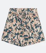 Short de viscosa con estampado floral, cintura elástica y cordón de ajuste.