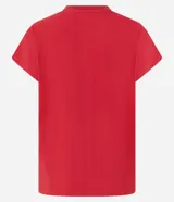 Blusa slim de mangas cortas color rojo, con cuello redondo y bordado de follaje en el hombro.