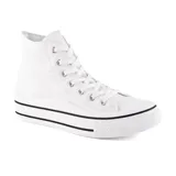 Zapatillas deportivas de caña alta color negro con detalles en blanco, cordones blancos y suela gruesa con plataforma.