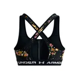 Top deportivo Under Armour con estampado abstracto en tonos verde militar y negro, breteles finos blancos y banda elástica con logo de la marca.