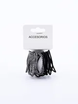 Pack de 12 coleros elásticos para el cabello, color negro y plateado con glitter.