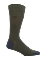 Calcetín verde militar con estampado de palmeras en color azul.