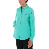 Camisa de manga larga Columbia Tamiami II LS Shirt color celeste, con tecnología Omni-Wick y Omni-Shade con protección solar UPF 40, aperturas de ventilación y tratamiento antimicrobiano.