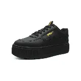 Championes Puma Karmen Rebelle de cuero sintético color negro con detalles dorados, plataforma y cordones.