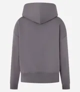 Buzo negro de algodón con forro de polar, cuello con capucha y mangas largas.