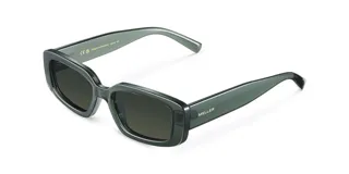 Lentes de sol con forma rectangular y montura verde, diseñados para festivales, con lentes polarizados y protección UV400.