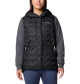 Chaleco negro con capucha, marca Columbia, modelo Delta Ridge II. Cuenta con forro termorreflectivo Omni-Heat™, tecnología HeatSeal™ y tejido resistente al agua Omni-Shield™.