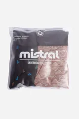 Pack de dos bóxers estampados, uno con diseño geométrico en tonos marrones y cintura elástica negra, y otro con estampado floral en tonos azules y cintura elástica gris.