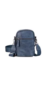 Bandolera morral color negro con cierre metálico principal y cierre frontal. Cuenta con una correa de galón gruesa y ajustable.