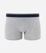 Kit de dos calzoncillos bóxer para hombre, confeccionados en media malla de algodón. Incluye un bóxer liso azul marino y otro gris con estampado de lunares. Ambos tienen cintura elástica con detalle de doble línea en contraste.