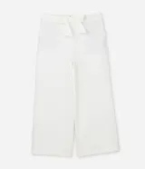 Pantalón largo de corte ancho, color blanco, con lazo en la cintura.