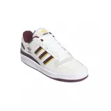 Zapatillas bajas de cuero blanco con detalles en burdeos y amarillo, diseño clásico de adidas.