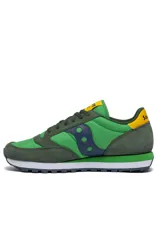 Zapatillas Saucony verde claro con detalles en verde oscuro, azul y amarillo.