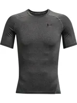 Remera deportiva Under Armour HeatGear Armour de manga corta, color blanco, con logo negro en el pecho.