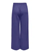 Pantalón ancho azul de lino y viscosa con cintura elástica y cordón ajustable.