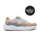 Championes Hi-Tec Lea de estilo casual, con capellada de cuero sintético en combinación de colores: blanco, beige, gris, rosa y marrón.