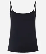 Musculosa básica negra de poliamida con breteles finos y escote redondo.