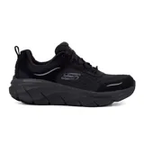 Championes deportivos Skechers Relaxed Fit: D'Lux Walker 2.0 - Daisy Doll, color negro. Capellada de malla con superposiciones de cuero, cordones y plantilla Air-Cooled Memory Foam.